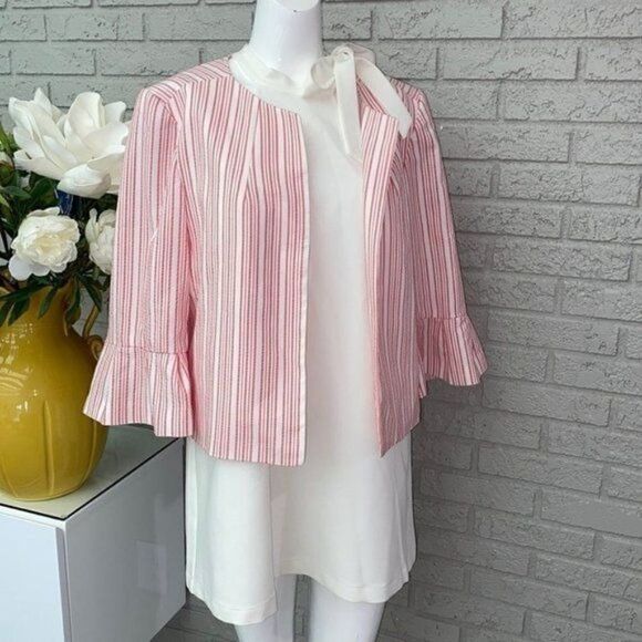 Nine West Red / White Striped Blazer Size L NWT - Picture 1 of 10